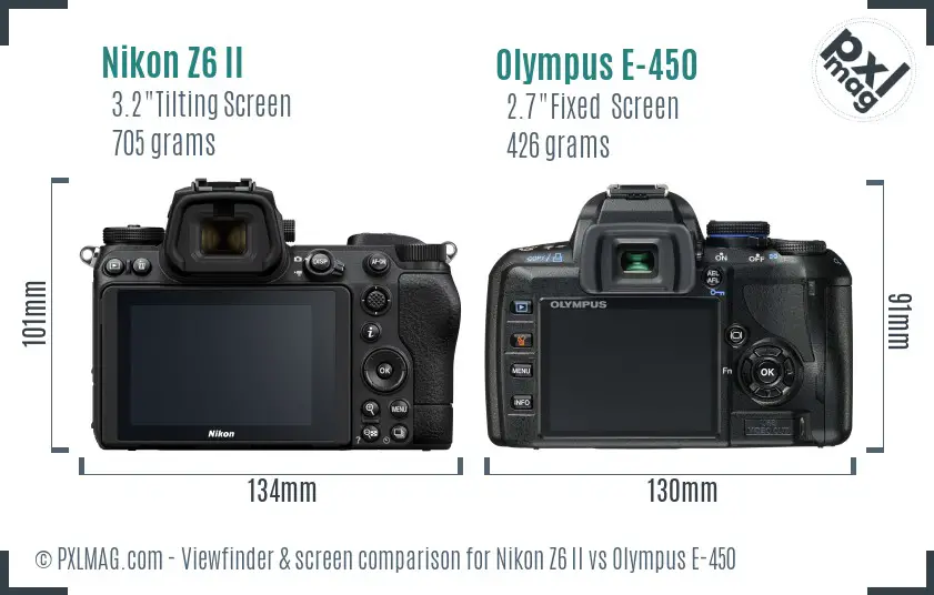 Nikon Z6 II vs Olympus E-450 Screen and Viewfinder comparison