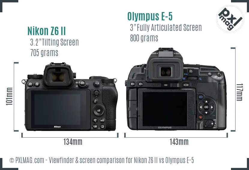 Nikon Z6 II vs Olympus E-5 Screen and Viewfinder comparison