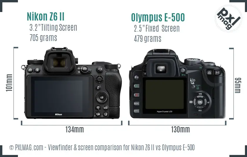 Nikon Z6 II vs Olympus E-500 Screen and Viewfinder comparison