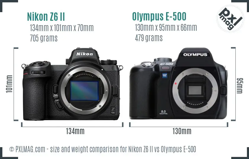 Nikon Z6 II vs Olympus E-500 size comparison