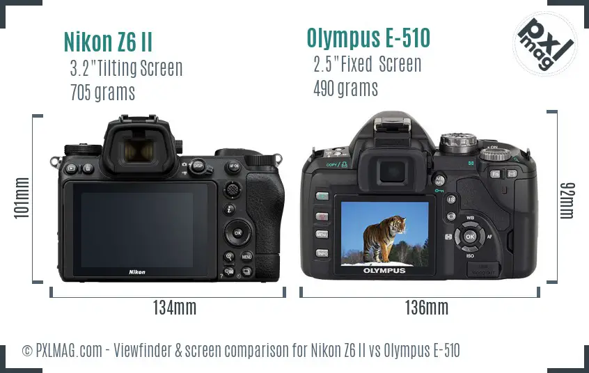Nikon Z6 II vs Olympus E-510 Screen and Viewfinder comparison