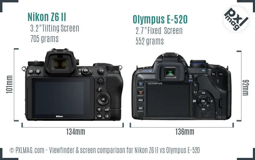 Nikon Z6 II vs Olympus E-520 Screen and Viewfinder comparison