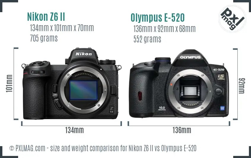 Nikon Z6 II vs Olympus E-520 size comparison