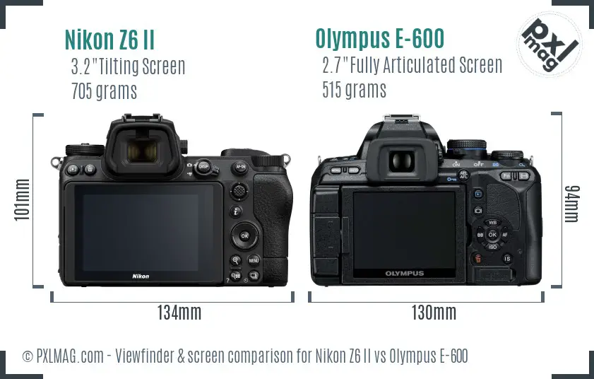 Nikon Z6 II vs Olympus E-600 Screen and Viewfinder comparison