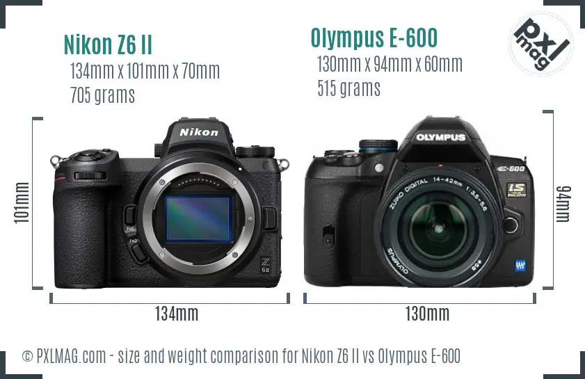 Nikon Z6 II vs Olympus E-600 size comparison