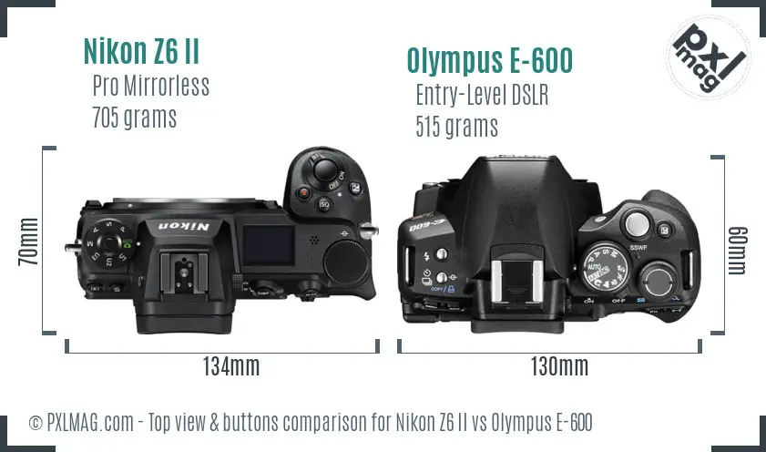 Nikon Z6 II vs Olympus E-600 top view buttons comparison
