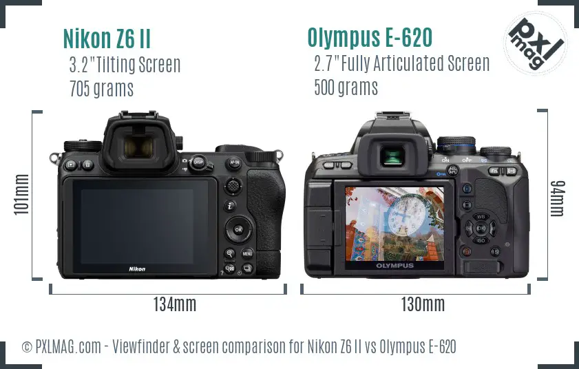 Nikon Z6 II vs Olympus E-620 Screen and Viewfinder comparison