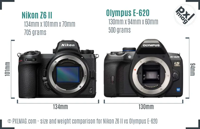 Nikon Z6 II vs Olympus E-620 size comparison