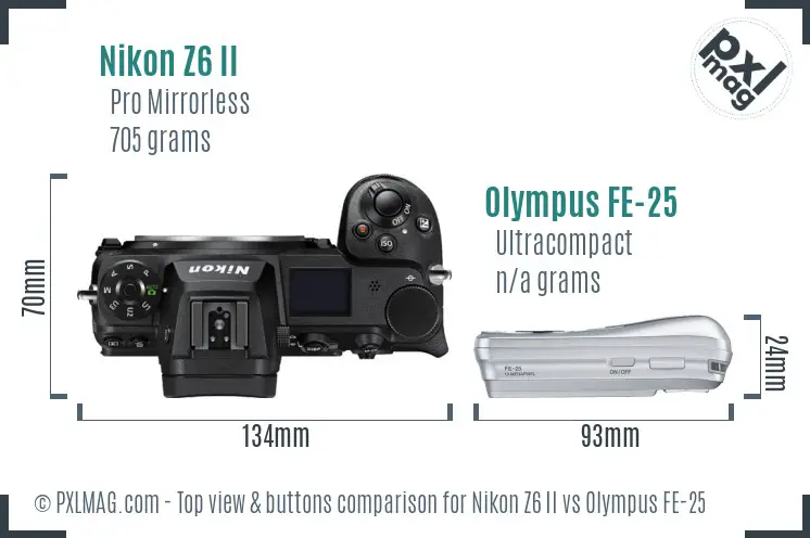 Nikon Z6 II vs Olympus FE-25 top view buttons comparison