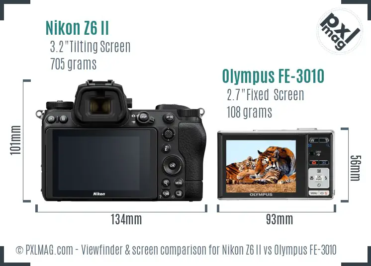 Nikon Z6 II vs Olympus FE-3010 Screen and Viewfinder comparison