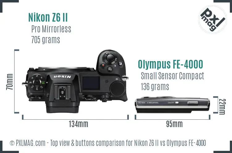 Nikon Z6 II vs Olympus FE-4000 top view buttons comparison