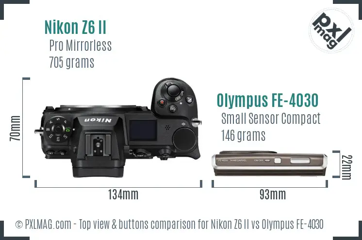 Nikon Z6 II vs Olympus FE-4030 top view buttons comparison