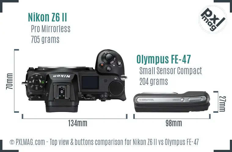 Nikon Z6 II vs Olympus FE-47 top view buttons comparison