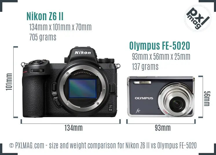 Nikon Z6 II vs Olympus FE-5020 size comparison