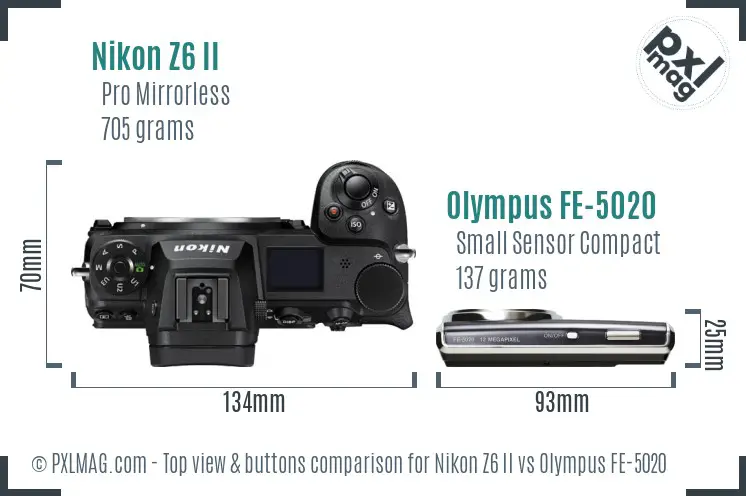 Nikon Z6 II vs Olympus FE-5020 top view buttons comparison