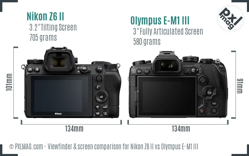 Nikon Z6 II vs Olympus E-M1 III Screen and Viewfinder comparison