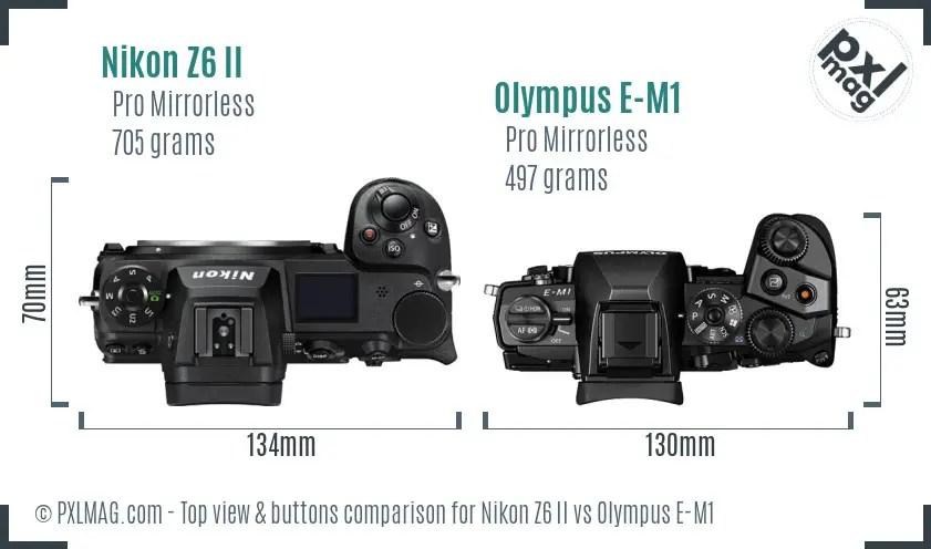 Nikon Z6 II vs Olympus E-M1 top view buttons comparison
