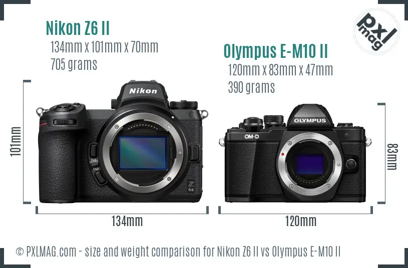 Nikon Z6 II vs Olympus E-M10 II size comparison