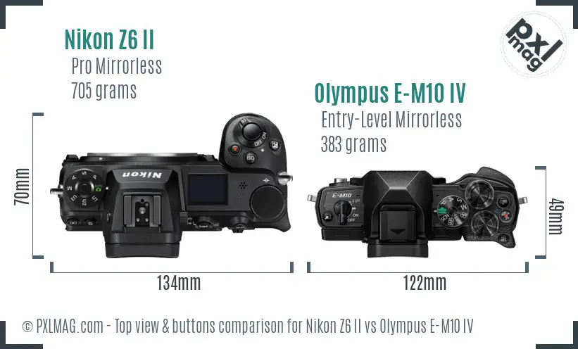 Nikon Z6 II vs Olympus E-M10 IV top view buttons comparison
