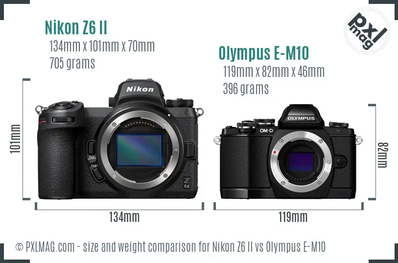 Nikon Z6 II vs Olympus E-M10 size comparison