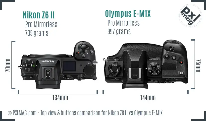 Nikon Z6 II vs Olympus E-M1X top view buttons comparison