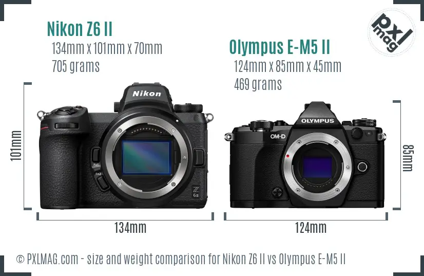 Nikon Z6 II vs Olympus E-M5 II size comparison