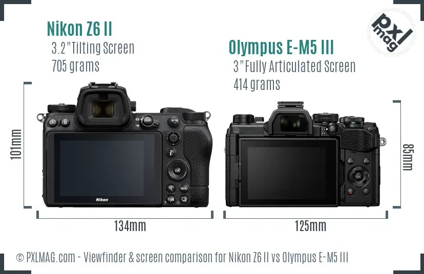 Nikon Z6 II vs Olympus E-M5 III Screen and Viewfinder comparison