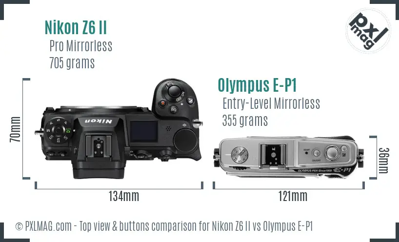 Nikon Z6 II vs Olympus E-P1 top view buttons comparison