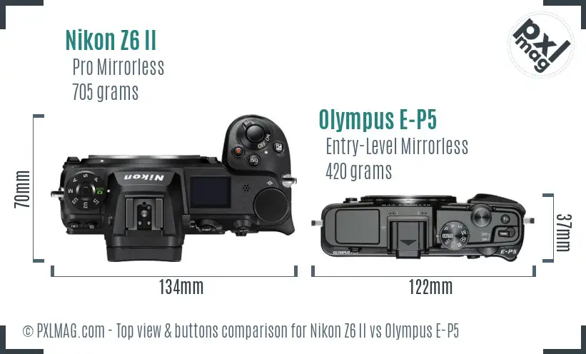Nikon Z6 II vs Olympus E-P5 top view buttons comparison