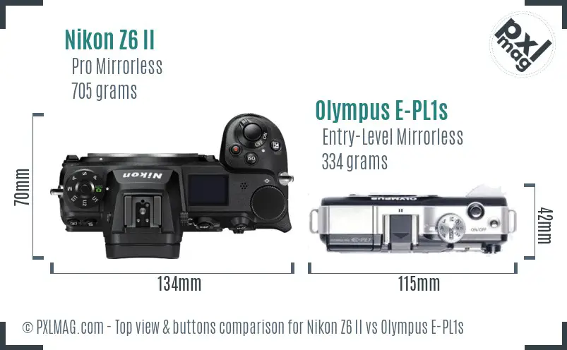 Nikon Z6 II vs Olympus E-PL1s top view buttons comparison