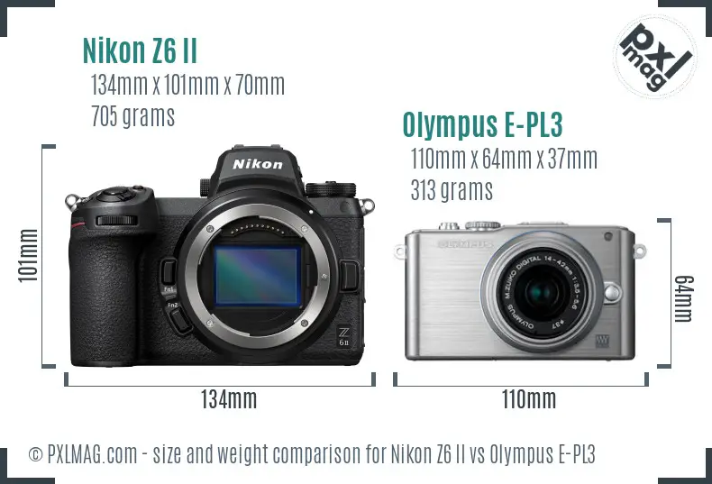 Nikon Z6 II vs Olympus E-PL3 size comparison