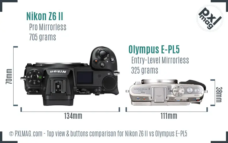 Nikon Z6 II vs Olympus E-PL5 top view buttons comparison