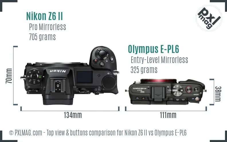 Nikon Z6 II vs Olympus E-PL6 top view buttons comparison