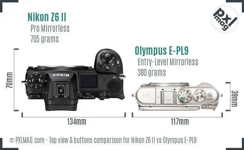 Nikon Z6 II vs Olympus E-PL9 top view buttons comparison