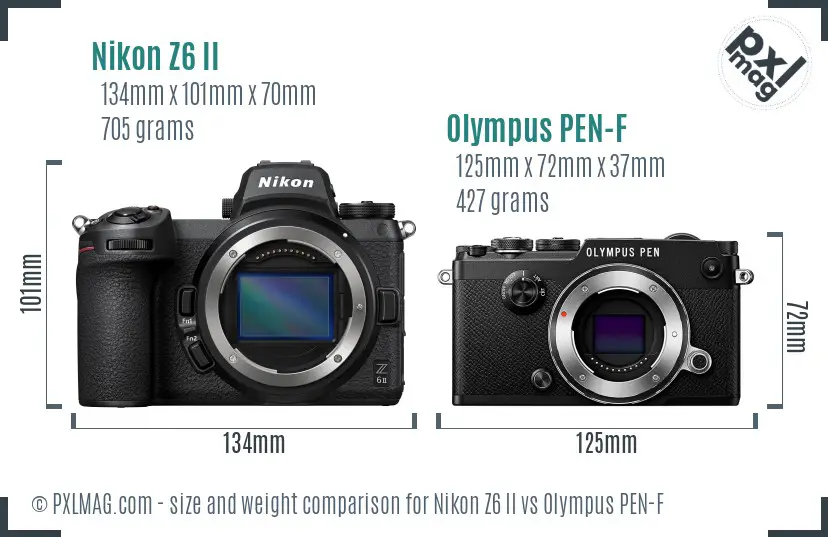 Nikon Z6 II vs Olympus PEN-F size comparison