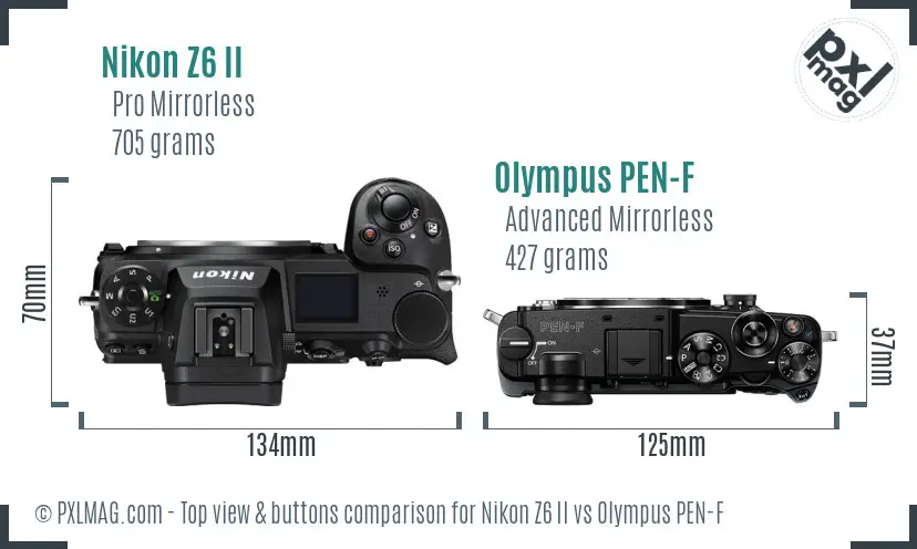 Nikon Z6 II vs Olympus PEN-F top view buttons comparison