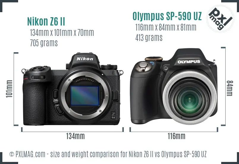 Nikon Z6 II vs Olympus SP-590 UZ size comparison
