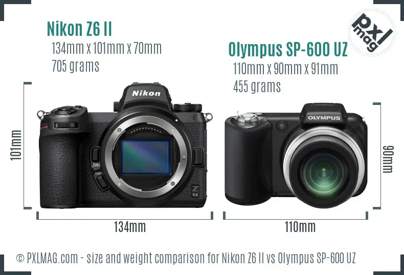 Nikon Z6 II vs Olympus SP-600 UZ size comparison