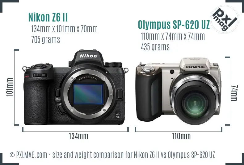 Nikon Z6 II vs Olympus SP-620 UZ size comparison
