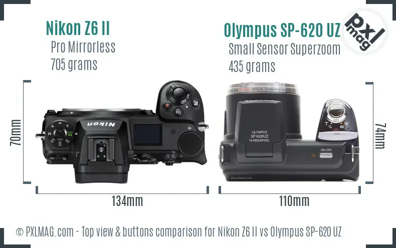 Nikon Z6 II vs Olympus SP-620 UZ top view buttons comparison
