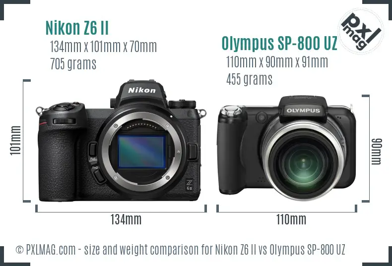 Nikon Z6 II vs Olympus SP-800 UZ size comparison