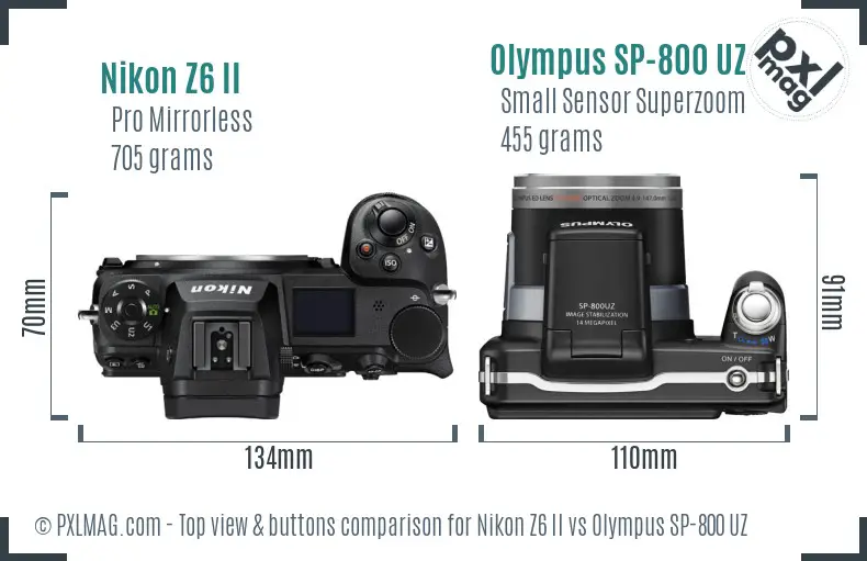 Nikon Z6 II vs Olympus SP-800 UZ top view buttons comparison