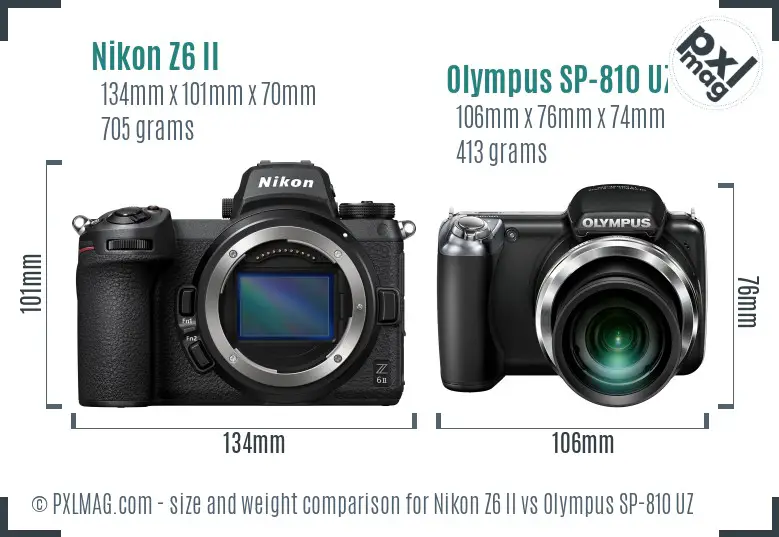 Nikon Z6 II vs Olympus SP-810 UZ size comparison