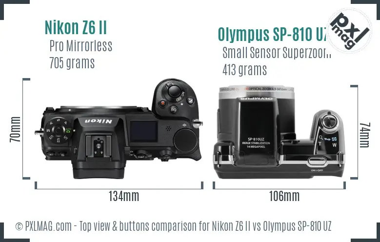 Nikon Z6 II vs Olympus SP-810 UZ top view buttons comparison