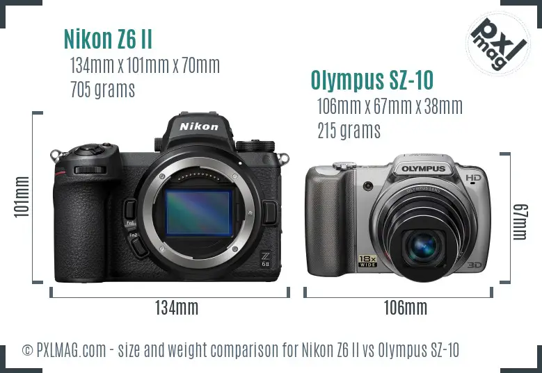Nikon Z6 II vs Olympus SZ-10 size comparison