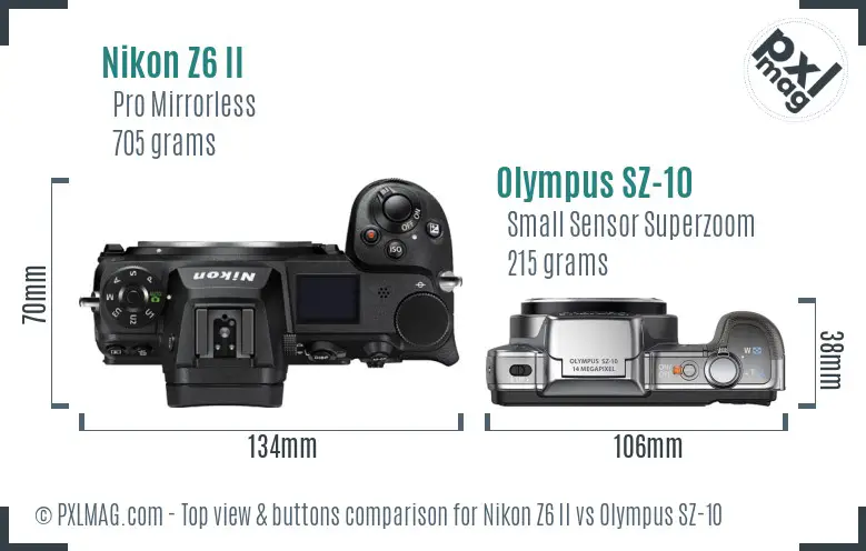 Nikon Z6 II vs Olympus SZ-10 top view buttons comparison