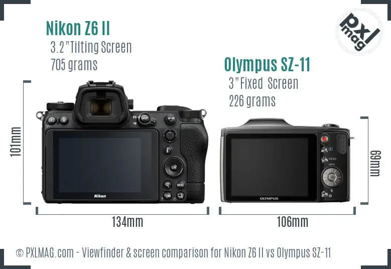 Nikon Z6 II vs Olympus SZ-11 Screen and Viewfinder comparison