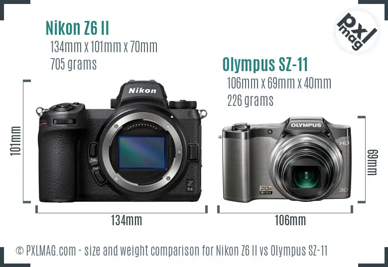 Nikon Z6 II vs Olympus SZ-11 size comparison