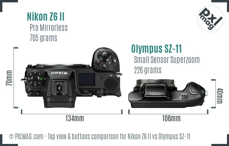 Nikon Z6 II vs Olympus SZ-11 top view buttons comparison