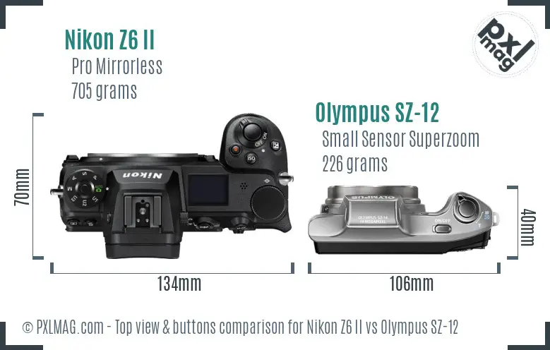 Nikon Z6 II vs Olympus SZ-12 top view buttons comparison